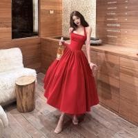 ราคา ชุดแซกซี่ชีฟองแขนกุด สีแดง ออกแบบหรูหรา A line ทรงกระบอก สวมใส่ง่าย (57006630006)