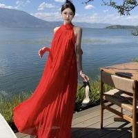 ราคา ชุดเดรสกระโปรงยาว แขนกุด ผ้าชีฟอง ทรงเอ ทรงหลวม ประดับโบว์ สีแดง สไตล์ฝรั่งเศส สําหรับสตรี เหมาะกับงานปาร์ตี้ (15299808255)