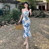 ราคา กระโปรงยาวสไตล์โบฮีเมียน แขนกุด ผ้าชีฟองลายดอกไม้ สำหรับผู้หญิง (57954362151)