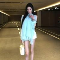 ราคา เสื้อเชิ้ตแขนกุดสไตล์เกาหลีอินเทรนด์ ชีฟองสีฟ้า สำหรับสาวๆ (51007799207)