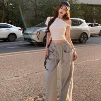 ราคา เวอร์ชั่นเกาหลีฤดูร้อนผลิตภัณฑ์ใหม่ถนนอินเทรนด์แฟชั่นสูทผู้หญิงสลิมฟิตปกแนวทแยงที่ไม่มีสายหนังแขนสั้นเสื้อยืด เอวสูง เชือกรูด สีเทา (40950112180)