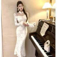 ราคา กระโปรงยาวลายลูกไม้สีครีมสไตล์เรโทรฝรั่งเศส สวมใส่ง่ายและดูแพง (58101077828)