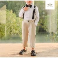 ราคา Baby Boy Suit เซทเอี้ยมเด็กเล็กเด็กโต แขนยาว 4 ชิ้น เสื้อเชิ้ต กางเกงเอวยืด สายเอี้ยมดำ หูกระต่าย ขนาด 80 90 100 1 (24903368312)