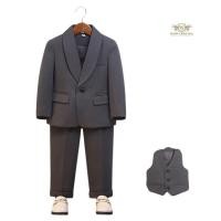 ราคา Gray Baby suit สูทเด็ก Shawl Lapel ชุดไปงาน สูทสีเทา เซท 3 ชิ้น เสื้อสูท เสื้อกั๊ก กางเกง ขนาด 140 150 6 ถึง 11 ปี (22662730563)