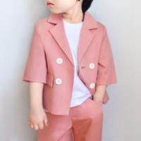 ราคา สูทเด็กขาสั้น ชุดสูท เด็ก สูทสีชมพู เซท 2 ชิ้น พร้อมถุงสูท ไม้แขวน เสื้อสูทแขนสั้น กางเกงเอวยางยืดขาสั้น ขนาด 90 100 (25653369068)