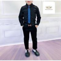 ราคา Black Boy Shirt เสื้อเชิ้ตแขนยาวปกเล็ก สีดำ สไตล์เกาหลี เชิ้ตเด็ก ลำลอง หรือใส่กับสูทได้ เข้ารูป ขนาด 90 100 110 12 (17131069393)