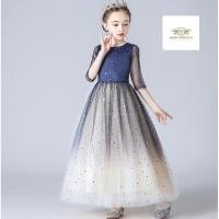 ราคา Dark Blue Star Dress Girls ชุดกระโปรงแขนสามส่วน ที่คาดผมคละแบบ สวย Party Cocktail Piano Dress Birthday Dress Girl (22813168422)