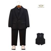 ราคา สูทเด็กสีดำ Black Shawl Lapel Suit สูทเด็ก ชุดไปงาน สูทสีดำ เซท 3 ชิ้น เสื้อสูท เสื้อกั๊ก กางเกง ขนาด 80 90 100 11 (22462731068)