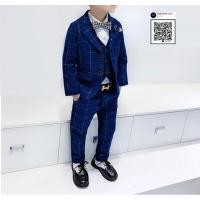 ราคา Boy Suit สูท เด็ก เกาหลีสไตล์ ชุดเซท 3 ชิ้น สีน้ำเงินเข้มลายตาราง เสื้อสูท เสื้อกั๊ก กางเกงเอวยางยืด ขนาด 110 130 3 (53502193980)