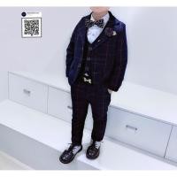 ราคา Boy Suit สูท เด็ก เกาหลีสไตล์ ชุดเซท 3 ชิ้น สีน้ำเงินเข้มลายตาราง เสื้อสูท เสื้อกั๊ก กางเกงเอวยางยืด ขนาด 90 100 11 (44052425445)