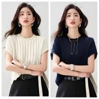 ราคา เสื้อไหมพรมตาข่ายแขนสั้นผู้หญิง สาวอวบ ไอซ์ซิลค์ สไตล์เกาหลี ระบายอากาศดี นุ่มสบาย ฤดูร้อน (52856686750)