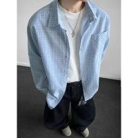 ราคา เสื้อแขนยาวลายสก๊อตแบบเกาหลี ทรงหลวม สีน้ำเงินเข้ม สำหรับผู้ชาย (47357992547)