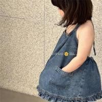 ราคา ชุดเดรสยีนส์สไตล์เกาหลีสำหรับเด็กผู้หญิง ฤดูร้อน แฟชั่นใหม่ ชุดผูกเชือกผูกคอ (28385033072)