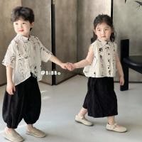 ราคา ชายหญิงสไตล์จีนชุดสไตล์ใหม่เสื้อเด็กฤดูร้อนจีนแขนสั้น ฮันฟู เสื้อกางเกงขาสั้นชุด (28753932523)