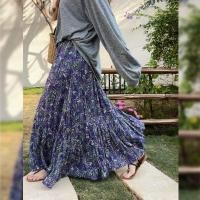 ราคา โปรโมชั่นจำกัดเวลา กระโปรงชีฟองสีม่วงลายดอกไม้ ทรงยาวเอวสูง สำหรับฤดูร้อน (55056537913)