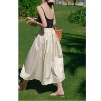 ราคา เสื้อผ้าสตรีของมูซี่ กระโปรงสไตล์ฝรั่งเศสสีเบจ เอวสูง ลายพัฟ ทรงเอ (40429661515)
