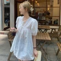 ราคา ส่วนลด 50 ร้อน ขาย เกาหลีเก๋ไก๋ฤดูร้อนสไตล์ใหม่การออกแบบฝรั่งเศสกลวงเสื้อลูกไม้หลวมเสื้อเด็กพัฟเสื้อแขนสั้น (26544288778)