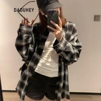 ราคา DaDuHey Sun Protection Plaid Shirt for Women Hong Kong Style Classic Black and White Plaid Loose Long Sleeve Top (28341459611)