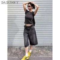 ราคา DaDuHey2026 Women s 2026 New High Waist Slimming Casual Cropped Pants American High Street Retro Black Loose Straight Jeans (27307999946)