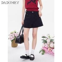 ราคา DaDuHey2026 High Waist Slimming Black Floral Shorts A line Wide Leg Pants for Women 2026 New Summer Straight Denim Hot Pants (25524562210)