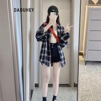 ราคา DaDuHey Sun Protection Plaid Shirt for Women Hong Kong Style Classic Black and White Plaid Loose Long Sleeve Top (44468764585)