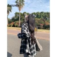 ราคา DaDuHey Sun Protection Plaid Shirt for Women Hong Kong Style Classic Black and White Plaid Loose Long Sleeve Top (42368764434)