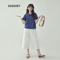 ราคา DaDuHey White Cropped Pants Women s Korean Style Simple High Waist Straight Loose Jeans Office Worker (26639814957)