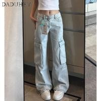 ราคา DaDuHey2026 Women s American Style Retro Distressed Large Workwear with Pocket Straight Jeans 2026 Summer Low Waist Fashionable All Match Loose Wide Leg Pants (28260064487)