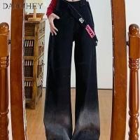 ราคา DaDuHey2026 Women 2026 American Style Side Zipper Gradient Wide Leg Jeans Spring New Low Waist Fashion Baggy Straight Trousers (29535101061)
