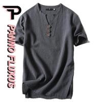 ราคา PannoFluxus เสื้อยืดผ้าลินินชายหลวมลำลองระบายอากาศและสะดวกสบาย (15229005542)