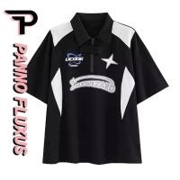 ราคา PannoFluxus เสื้อยืดแขนสั้น คอปกโปโล ทรงหลวม สไตล์ลำลองสำหรับคู่รัก สไตล์เกาหลี สําหรับผู้ชาย (23823457177)