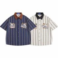 ราคา PannoFluxus เสื้อเชิ้ตแขนสั้นใหม่ แถบแนวตั้งย้อนยุคญี่ปุ่น ปักลายการ์ตูน สไตล์เป็นกลาง (29636198237)