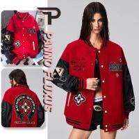 ราคา PannoFluxus เสื้อแจ็คเก็ตเบสบอลผู้ชาย ดีไซน์พัตช์วอร์กหนัง PU สไตล์ street Americana (52151785311)