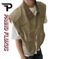 ราคา PannoFluxus เสื้อกั๊กผู้ชาย แฟชั่นสไตล์เกาหลีล้างสีกากีเสื้อกั๊กยีนส์คอปกพับ (25233681287)