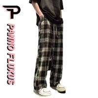 ราคา PannoFluxus กางเกงลายสก็อตสไตล์เรโทรของผู้ชาย กางเกงขายาวลำลองขากว้างทรงตรงหลวม (22445564207)