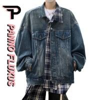 ราคา Pannofluxus แจ็คเก็ตยีนส์ผู้ชายอเมริกันย้อนยุคหลวมสบายๆเสื้อลายสก๊อตออกแบบเย็บปะติดปะต่อกันแจ็คเก็ตยีนส์ (28508922179)