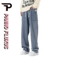 ราคา PannoFluxus กางเกงยีนส์ผู้ชายหลวมสบาย ๆ สไตล์ฮ่องกงพร้อมกางเกงขายาวดีไซน์กระเป๋าขนาดใหญ่ (28554877908)