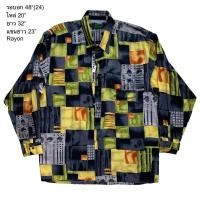 ราคา มือ2 เสื้อฮาวายแขนยาว ลายวินเทจสีเขียวสลับดำ Size 48 (24769657484)