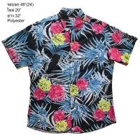 ราคา มือ2 เสื้อฮาวาย ลายดอกไม้สีเหลือง ชมพู พื้นสีดำลายใบ Size 48 (25676380940)