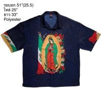 ราคา มือ2 เสื้อฮาวาย Size 51 ลายพระแม่มารี พื้นลายดอกกุหลาบสีกรม (23983333974)