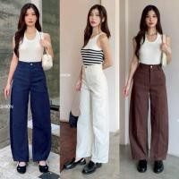 ราคา กางเกงเอวสูงขายาวทรงขาโค้งเนื้อผ้าคอตตอนยืด (29591468069)
