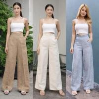 ราคา กางเกงขากระบอกใหญ่เอวสูงเนื้อผ้าลินินฝ้าย 40นิ้ว (3548891516)