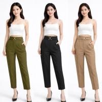 ราคา กางเกงเอวสูง 8 ส่วนเเต่งเข็มXผ้าเปเป้เนื้อหนาซิปหลังกระเป๋าข้าง (11461935060)