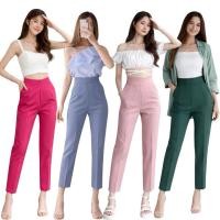 ราคา กางเกงเอวสูงขอบหนาขา7ส่วนผ้าเปเป้เป๋าข้างซิปหลังยาว 36นิ้ว (4441888438)