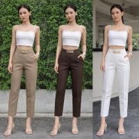 ราคา กางเกงเอวสูงขากระบอกเล็กผ้าเปเป้8ส่วนเเต่งอะไหล่rodgold37นิ้ว (5283637634)