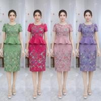ราคา ชุดเดรสผ้าญี่ปุ่นลายดอกไม้เเขนบัวกระโปรงทรงสอบระบายเอวส่วนยาว39 41 (27435420433)