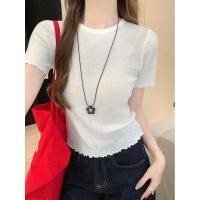 ราคา เสื้อเชิ๊ตแขนสั้น คอวี ขอบระบายพอง สำหรับฤดูร้อน (46207946198)