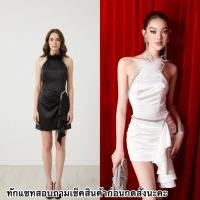 ราคา เดรสสายคล้องคอไขว้หลังแต่งขนนกบนประดับเพชร ชุดดินเนอร์ (53607072235)
