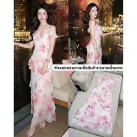 ราคา เดรสยาวสีชมพูลายดอกแต่งระบาย (48054869932)
