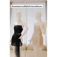 ราคา เดรสสั้นเกาะอกประดับมุกสวยหรู ชุดไปงานสีดำ ชุดไปงานสีครีม (47706891884)